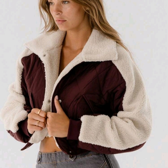 Women Shearling Collar Oversized Quilted Padded Jacket